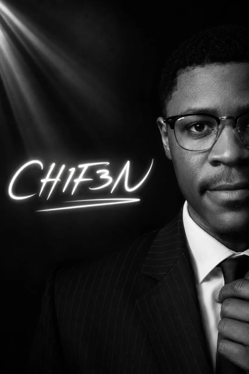 Black-and-white portrait of Chifen with the handwritten CHIF3N signature.