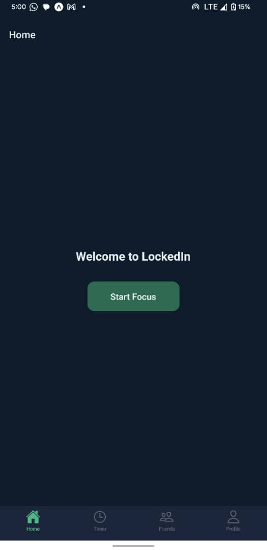 LockedIn mobile app dashboard showing task completion statistics and focus streaks.